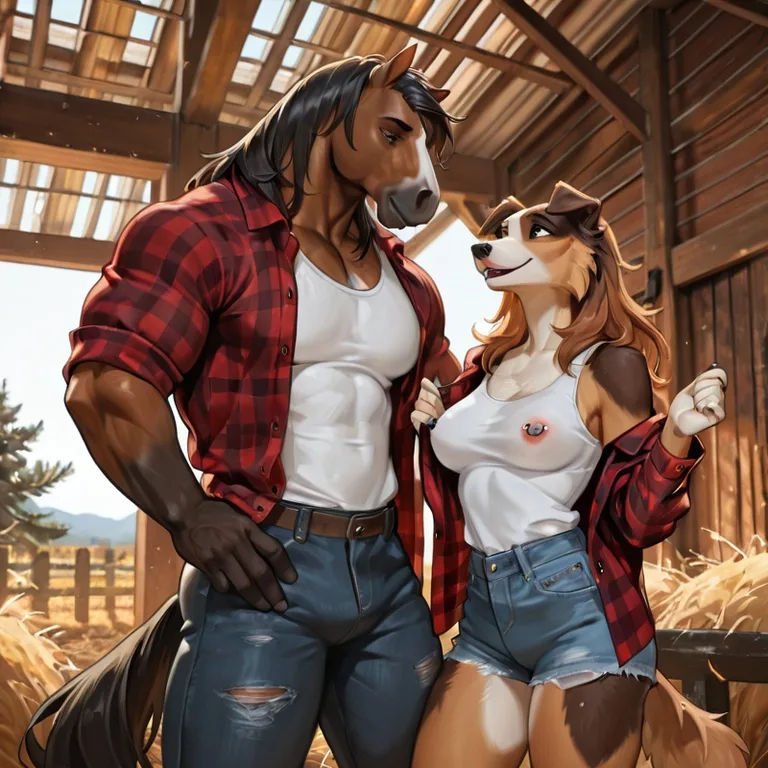 Barn Buddies: Anthro Horse and Collie Duo