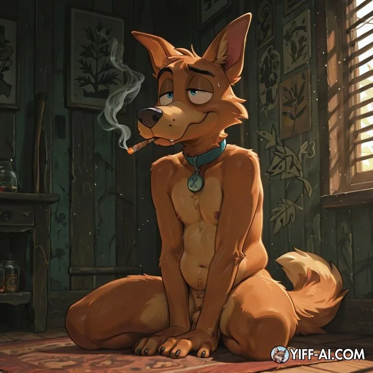 Anthro Fox Smoking Marijuana Nude