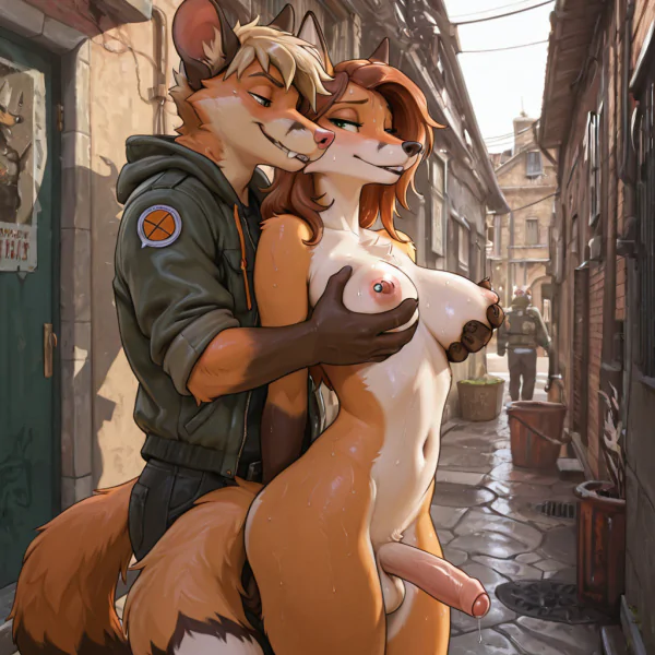 Fox and Rat in Alley Embrace