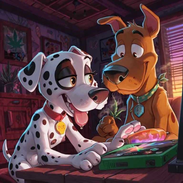 Courageous Neon Dalmatian in 90s Cartoon Style