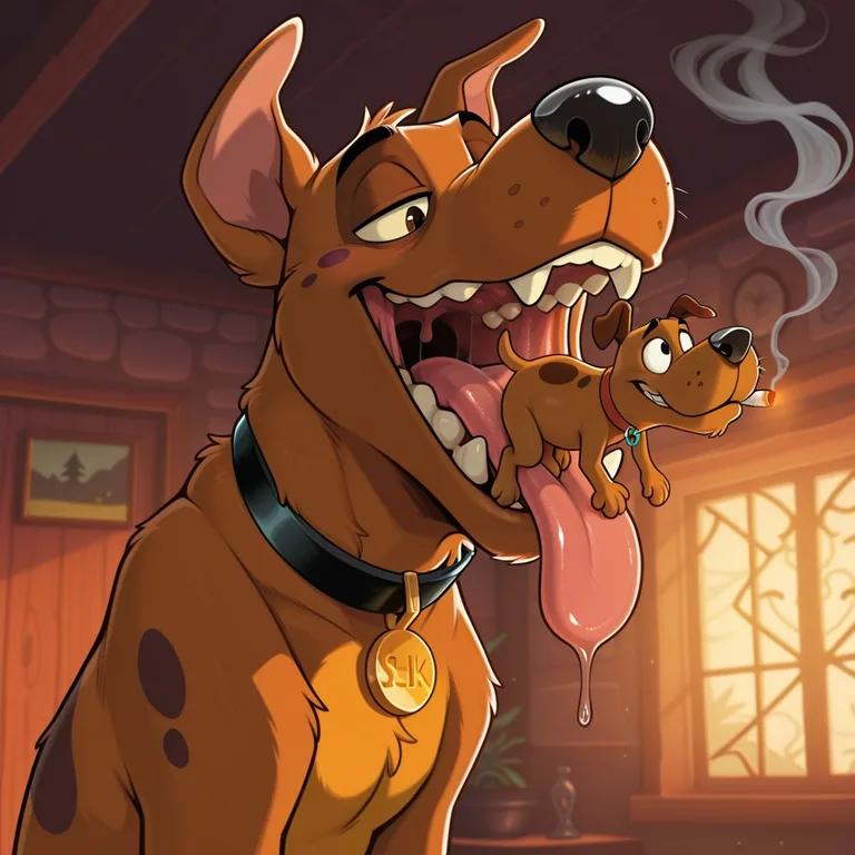 Scooby and Courage in a Surreal Scene