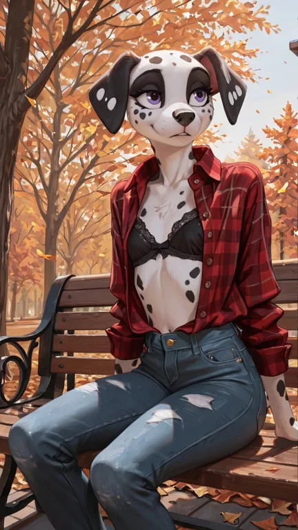 Dalmatian Anthro Relaxing on Autumn Bench