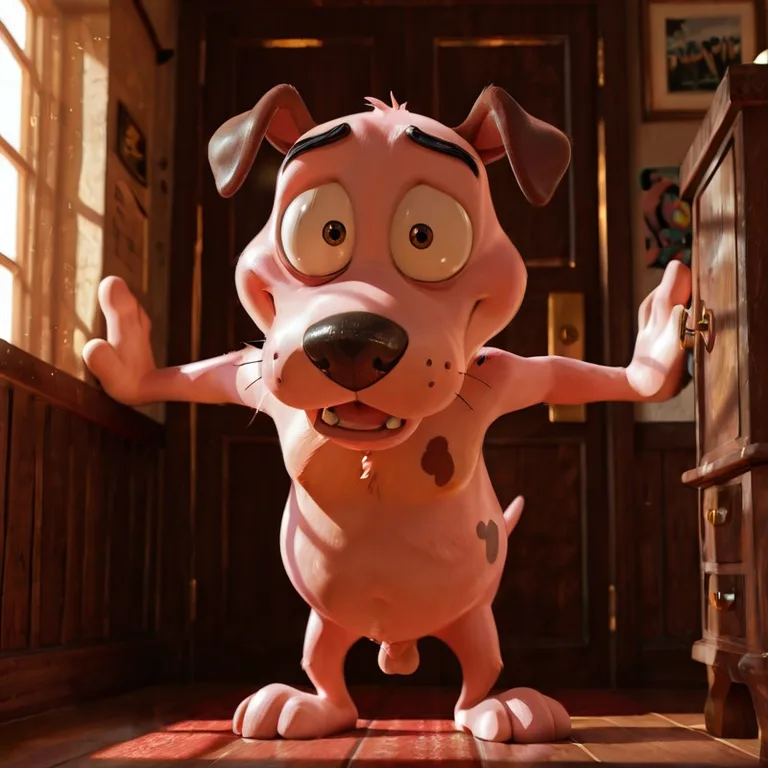 Courage the Cowardly Dog Poses Playfully At Sunset