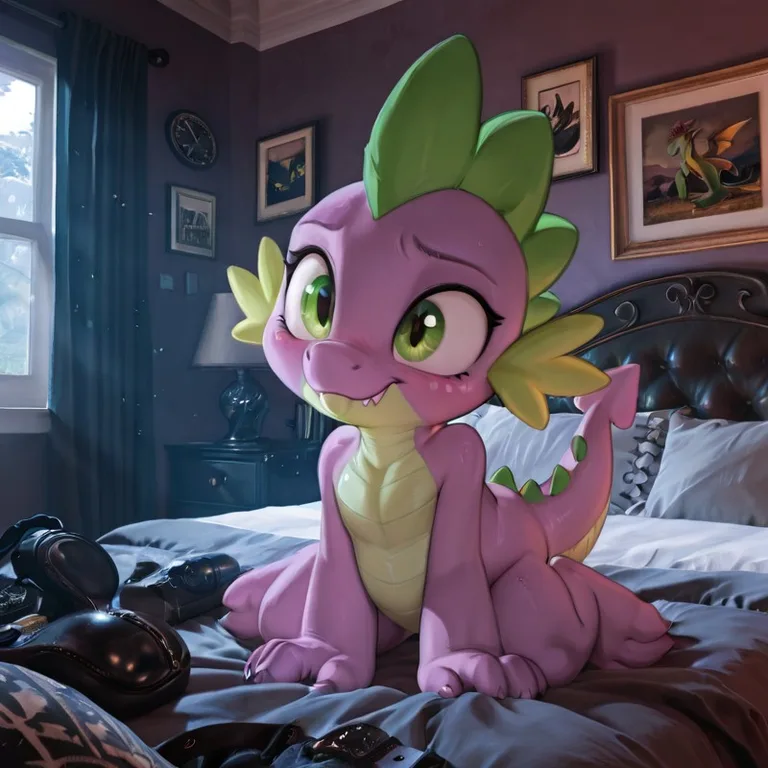 Spike the Dragon in a Goth-Inspired Bedroom
