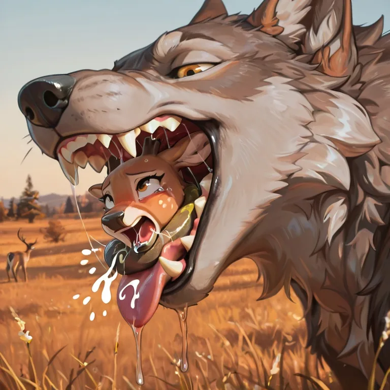 Predator Wolf Consuming Prey Close-Up