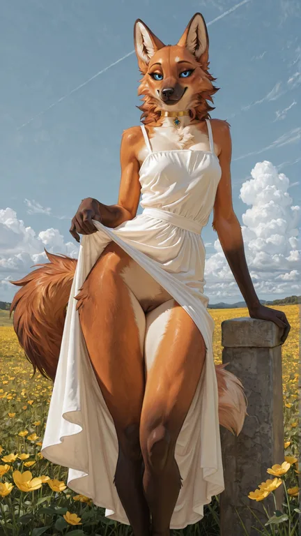Maned Wolf Woman in Flowery Meadow