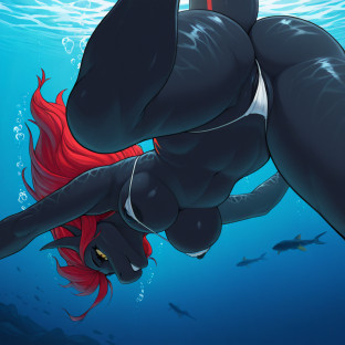 Dragon Mermaid Swimming Underwater