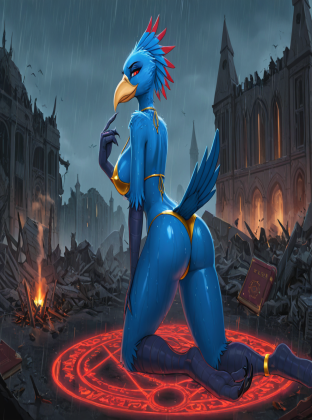 Tzeentch's Avian Sorceress in Ruined Cathedral