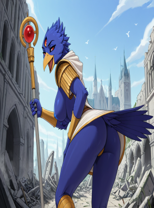 Tzeentch's Avian Lord in Ruined Cathedral