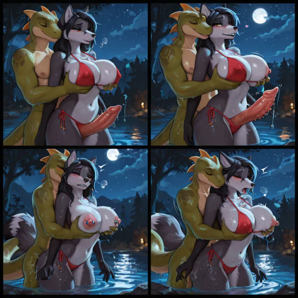 Fox and Lizard Intimate Night Encounter