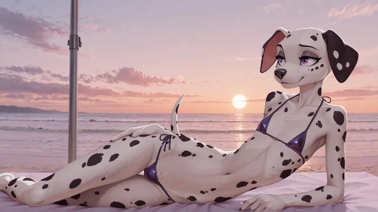 Dalmatian Woman Poses On Beach In Micro Bikini