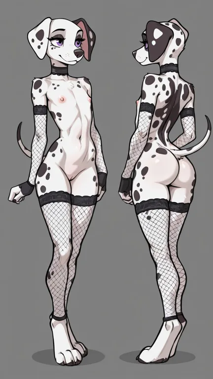 Dalmatian Anthro with Purple Eyes in Fishnet Wear