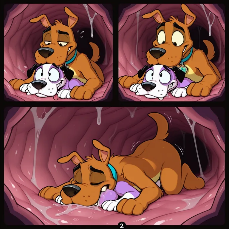 A Frightened Dog And A Canine Feasting