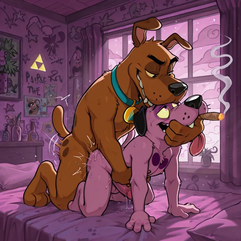 Male Canine Couple in Romantic Embrace