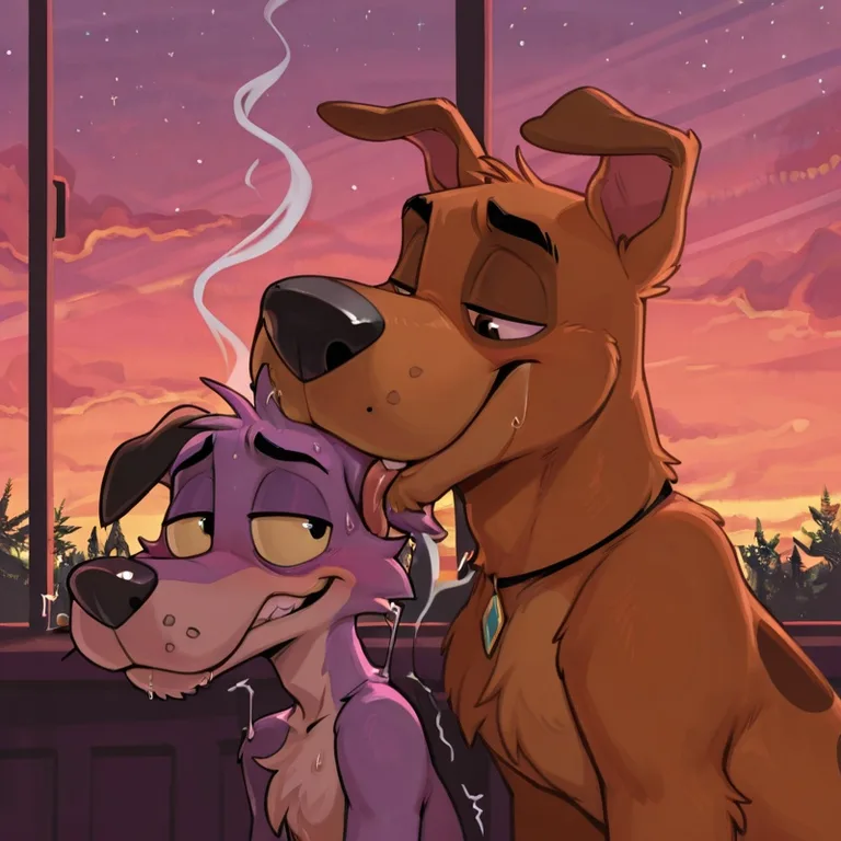 Courageous Canine Couple Smoking Together