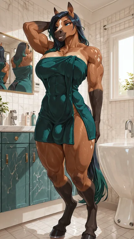 Bathing Equine Beauty in Green Towel
