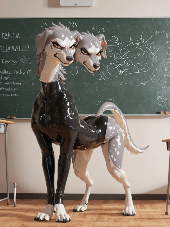Frustrated Borzoi-Reptile Hybrid in Classroom
