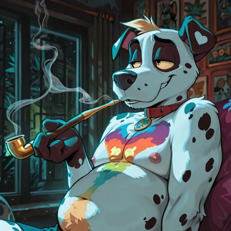 Anthro Dalmatian Courage Smoking Marijuana