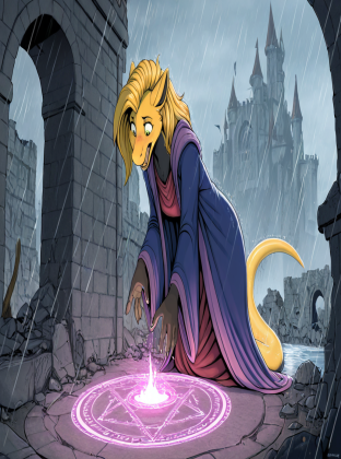 Mysterious Dragon in Rainy Castle Ruins