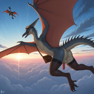 Pteranodon Soaring Through Cloudy Sky