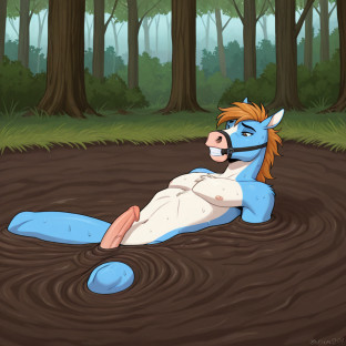Anthr Horse Trapped in Forest Quicksand