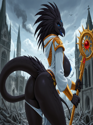 Tzeentch's Avian Sorceress in Ruined Cathedral