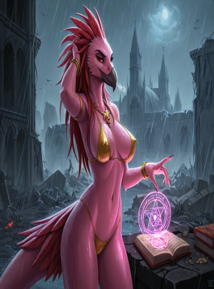 Tzeentch's Avian Sorceress in Ruined Cathedral