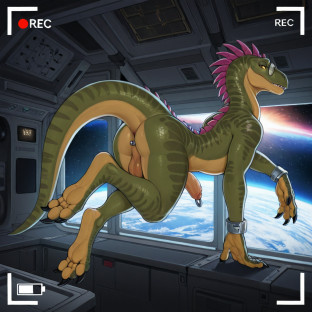 Space Dinosaur Raptor in Futuristic Room