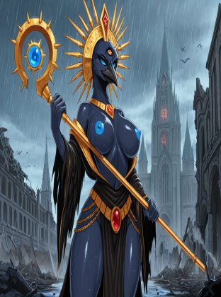 Tzeentch's Avian Lord in Ruined Cathedral