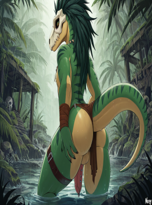 Raptor Warrior in Tribal Jungle Dinosaur Raptor