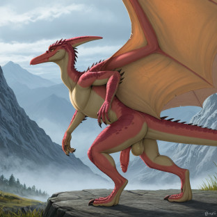 Prehistoric Pteranodon on Foggy Mountain Peak