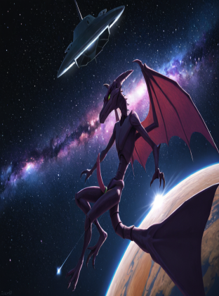 Alien with Winged Penis in Galactic Space