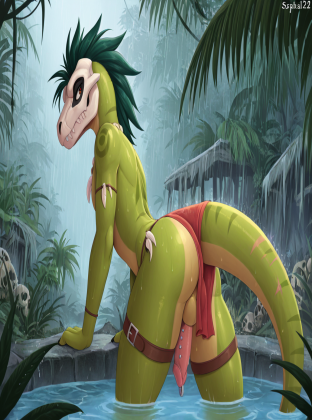 Raptor Warrior in Jungle Ruins Raining