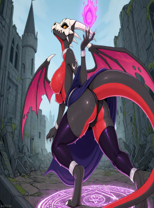 Cynder in Ruined Castle Amidst Thunderstorm