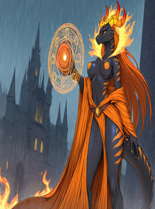 Majestic Dragon Queen in Rainy Castle