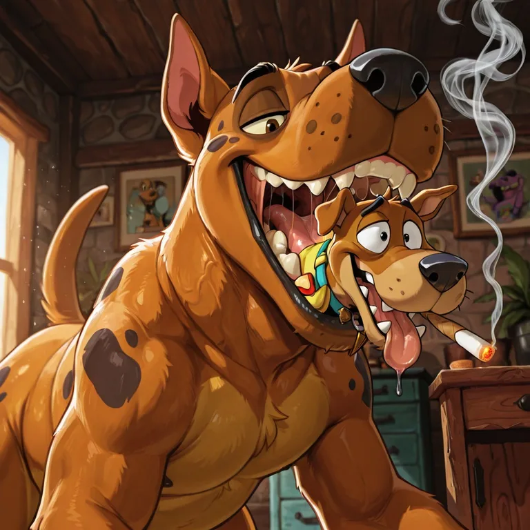 Scooby and Courage in a Cozy Meadow Encounter