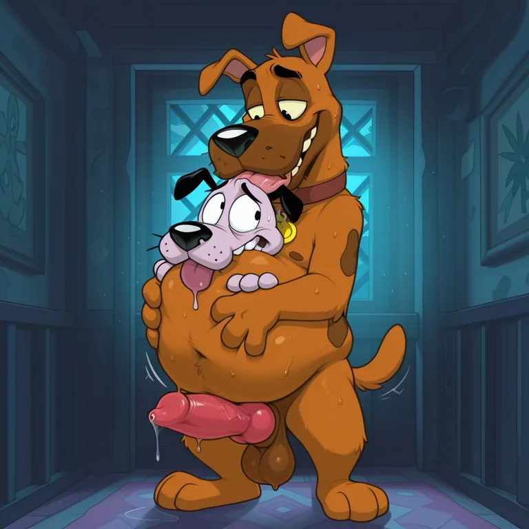 A Courage the Cowardly Dog and Scooby Doo Anthro in a Romantic Ambiance