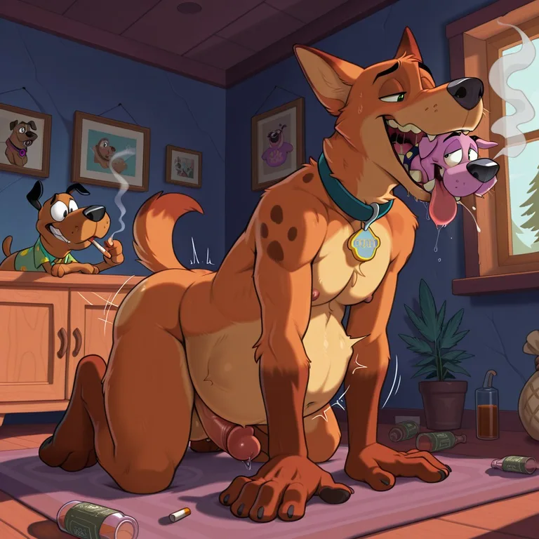 Courage the Cowardly Dog and Scooby Doo Sharing a Smoke Male/Male