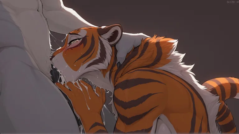 White Tiger Tigress Lying in a Grass Field at Sunset
