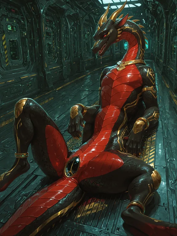 Alien Dragon Pirate in Ruined Spaceship