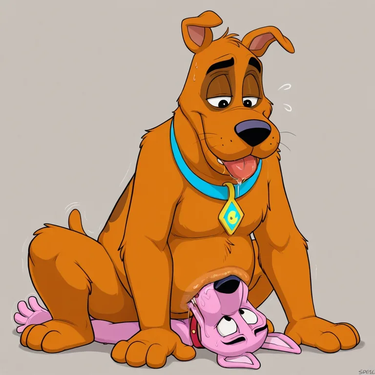 Courage the Cowardly Dog and Scooby Doo Embracing