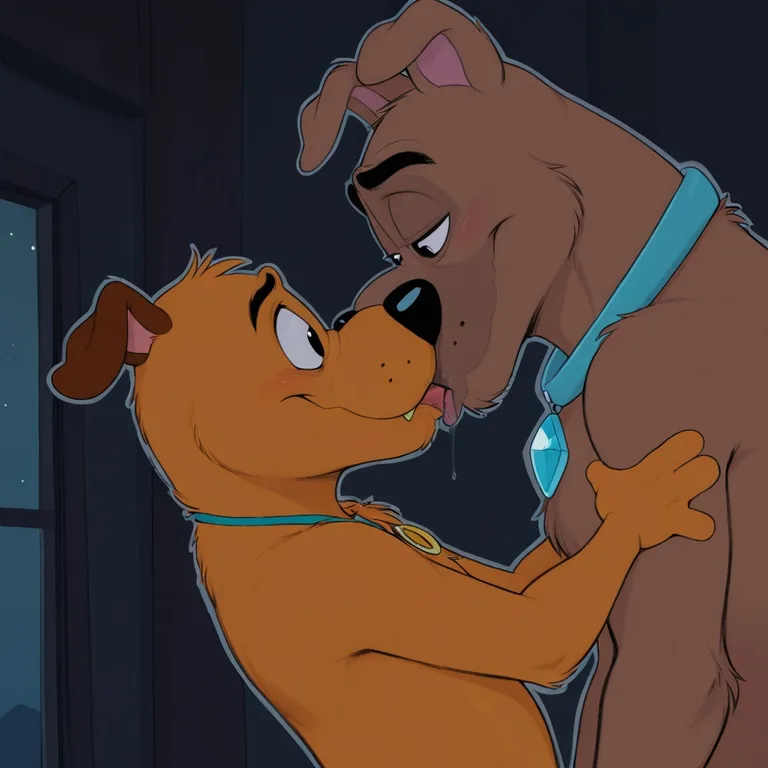 Animated Canines Sharing a Tender Kiss