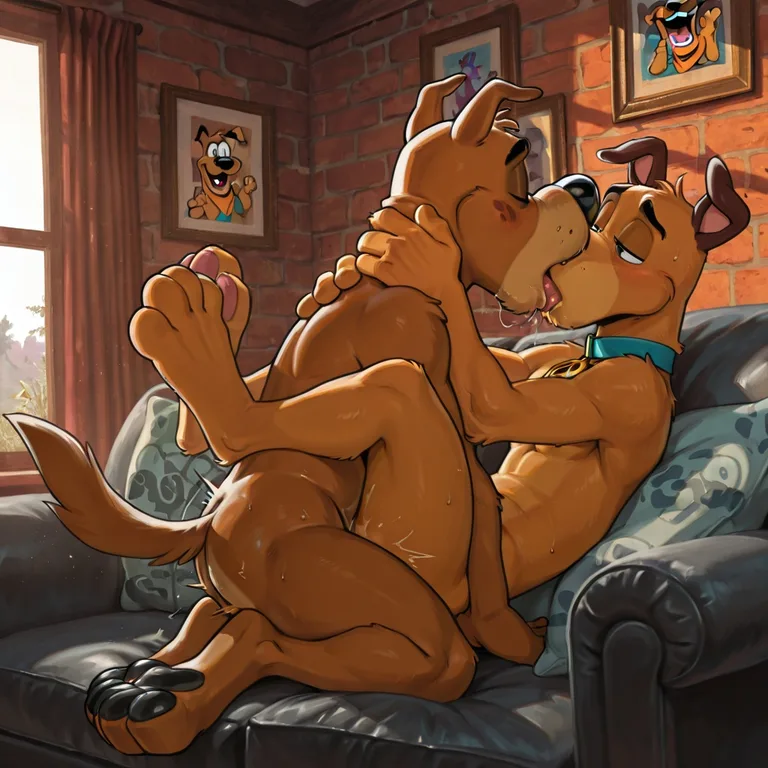 Scooby Doo and Courage Sharing a Romantic Moment