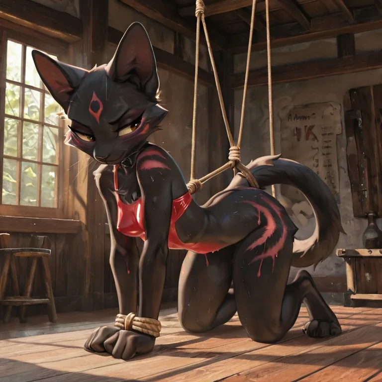 Feral Feline Bound in Red Paint