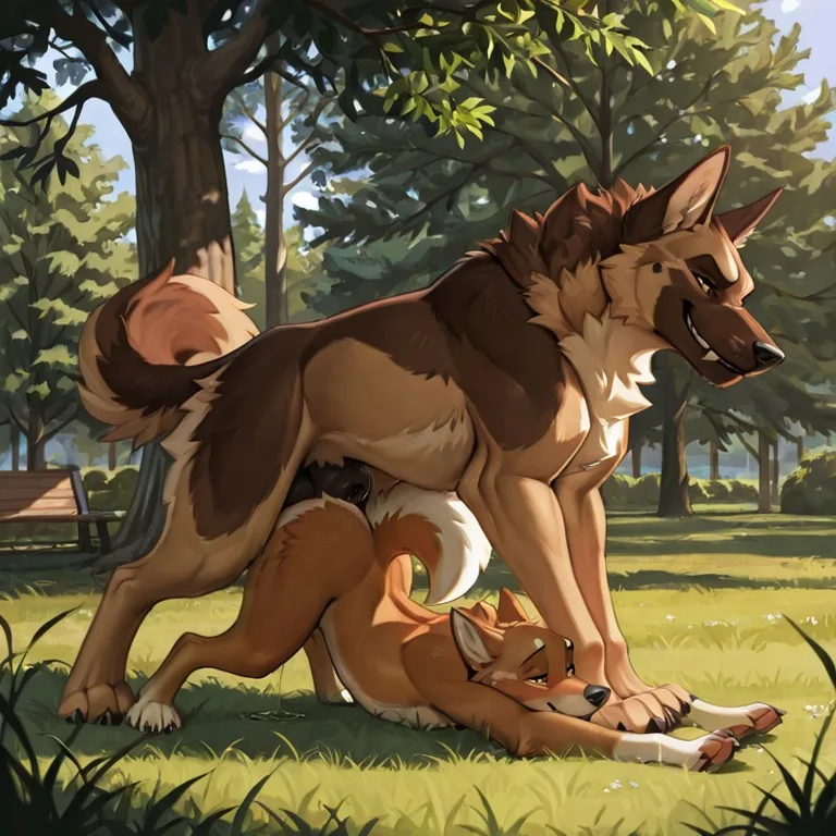 Two Canids in a Sunny Park