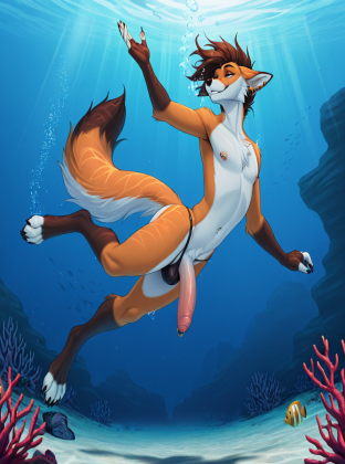 Anthro Fox Swimming Underwater