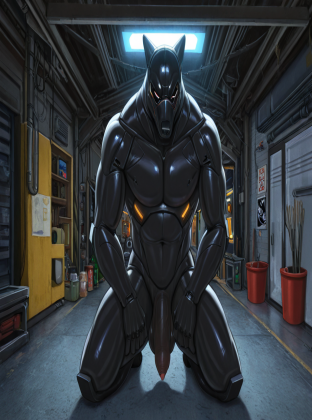Cybernetic Canine in Neon-Lit Garage