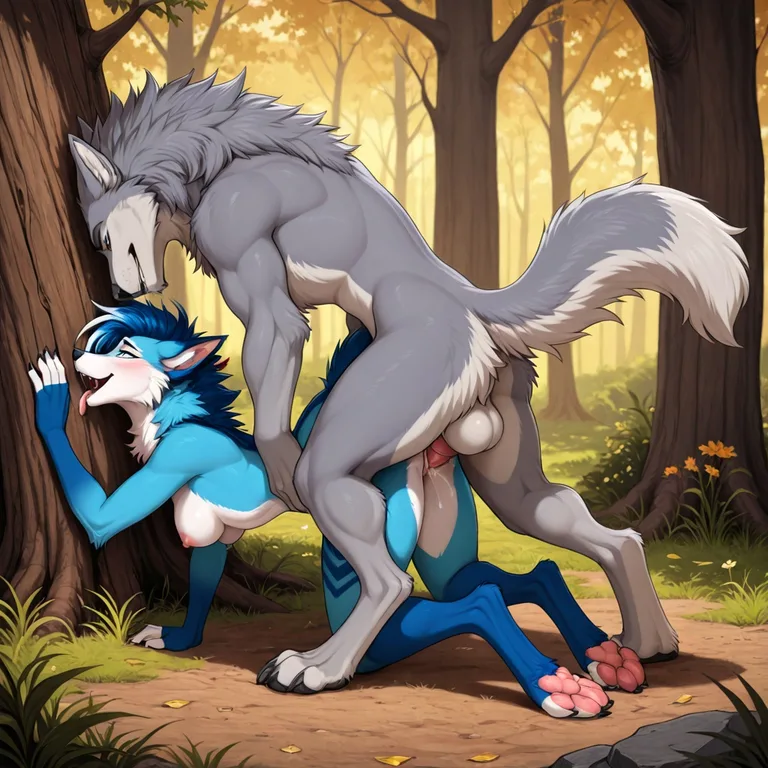 Feral Wolf Mounting Anthro Dragon Furred_dragon