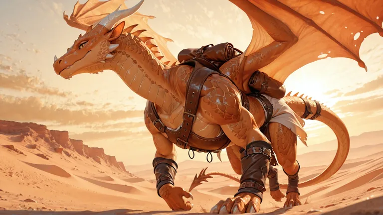 Desert Dragon Wanderer in Sunlit Dunes