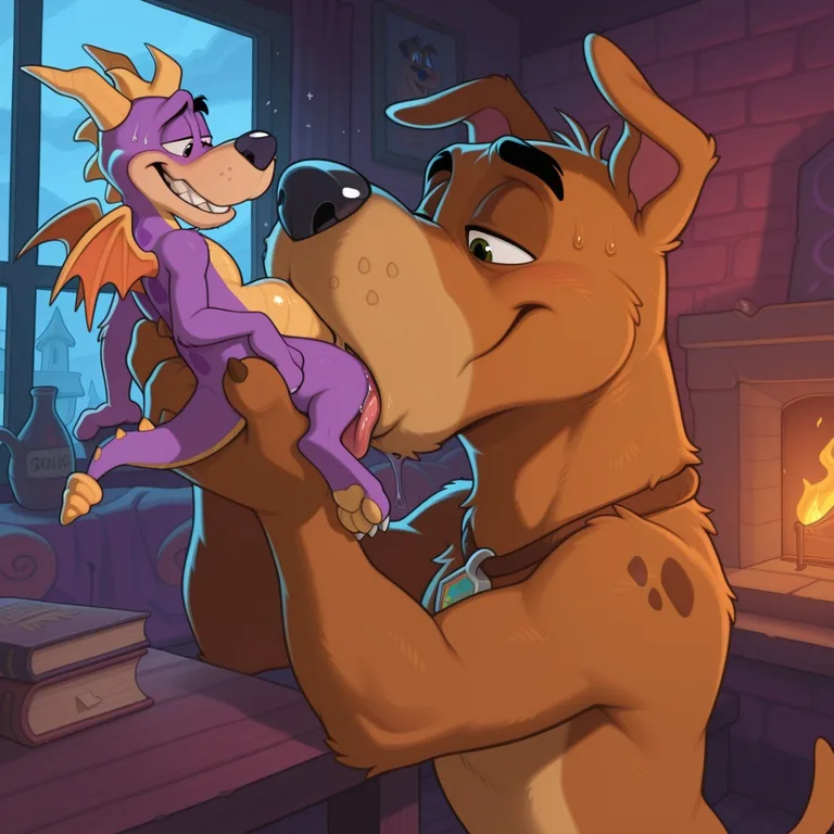 Courage the Cowardly Dog and Spyro Dragon in Forest Clearing